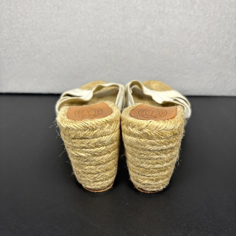 Stubbs & Wootton Espadrille Wedge Sandals White Grace Grosgrain Straps Size 38/8